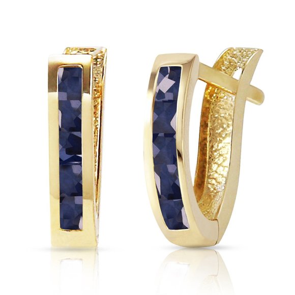 14K. SOLID GOLD OVAL HUGGIE EARRING WITH SAPPHIRES - Picture 1 of 5